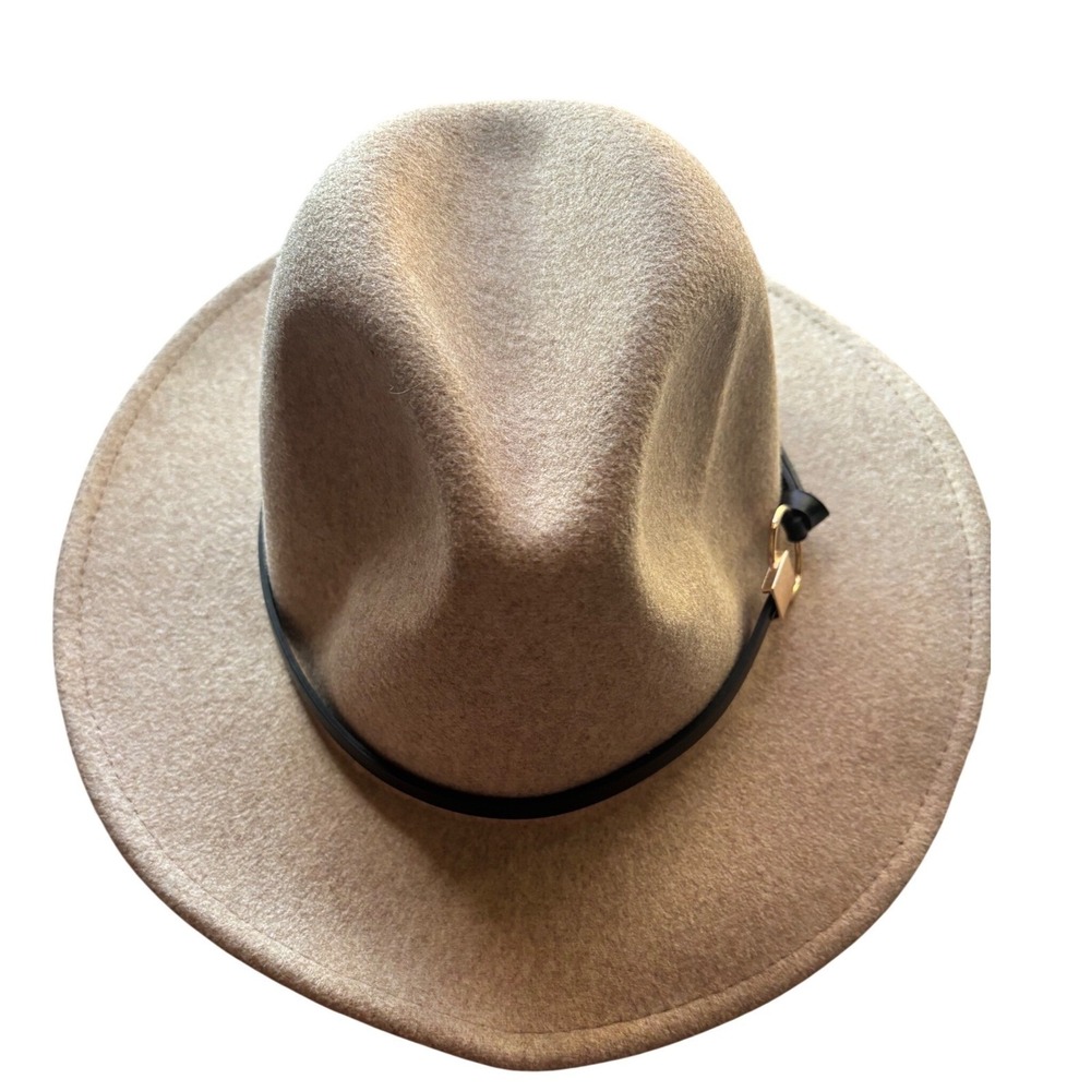 Tan Beige Wool‎ Blend Fedora Hat Wide Brim Festival Rodeo Cowgirl Western Travel